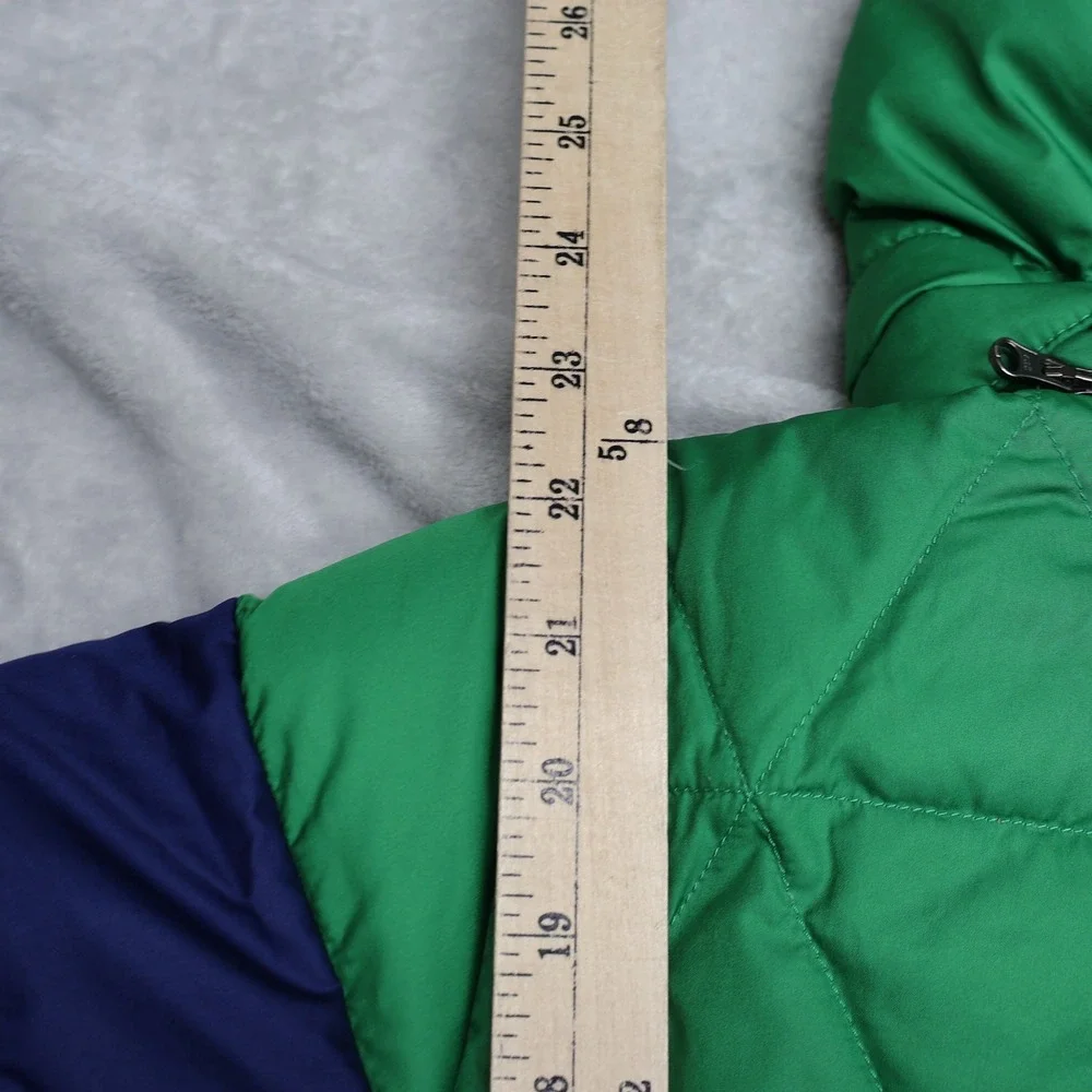 LL Bean Down Jacket Youth Medium 10-12 Green Colorblock Insulated Puffer Winter